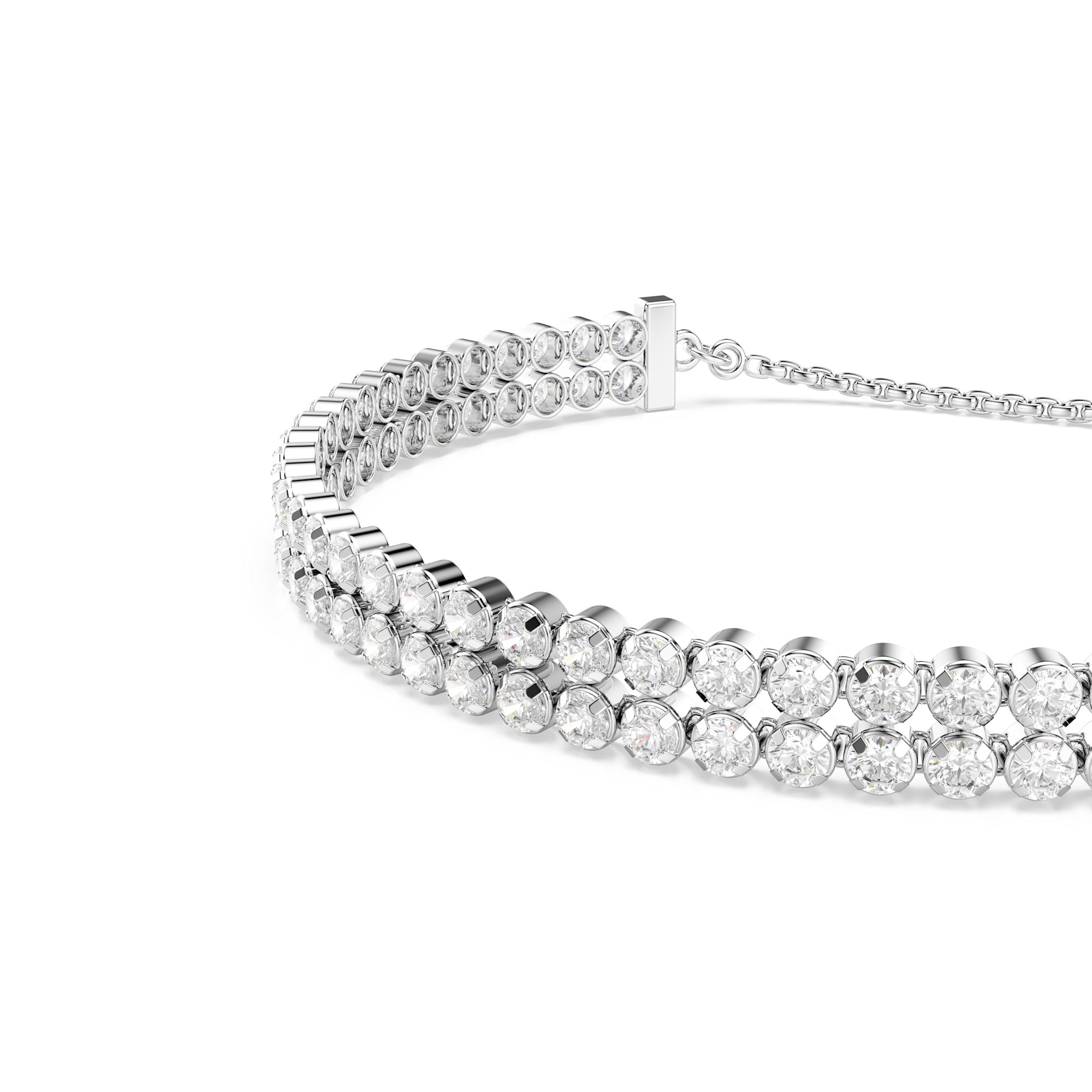 Swarovski Matrix Double Row Tennis Bracelet - Rhodium Plated - M - White