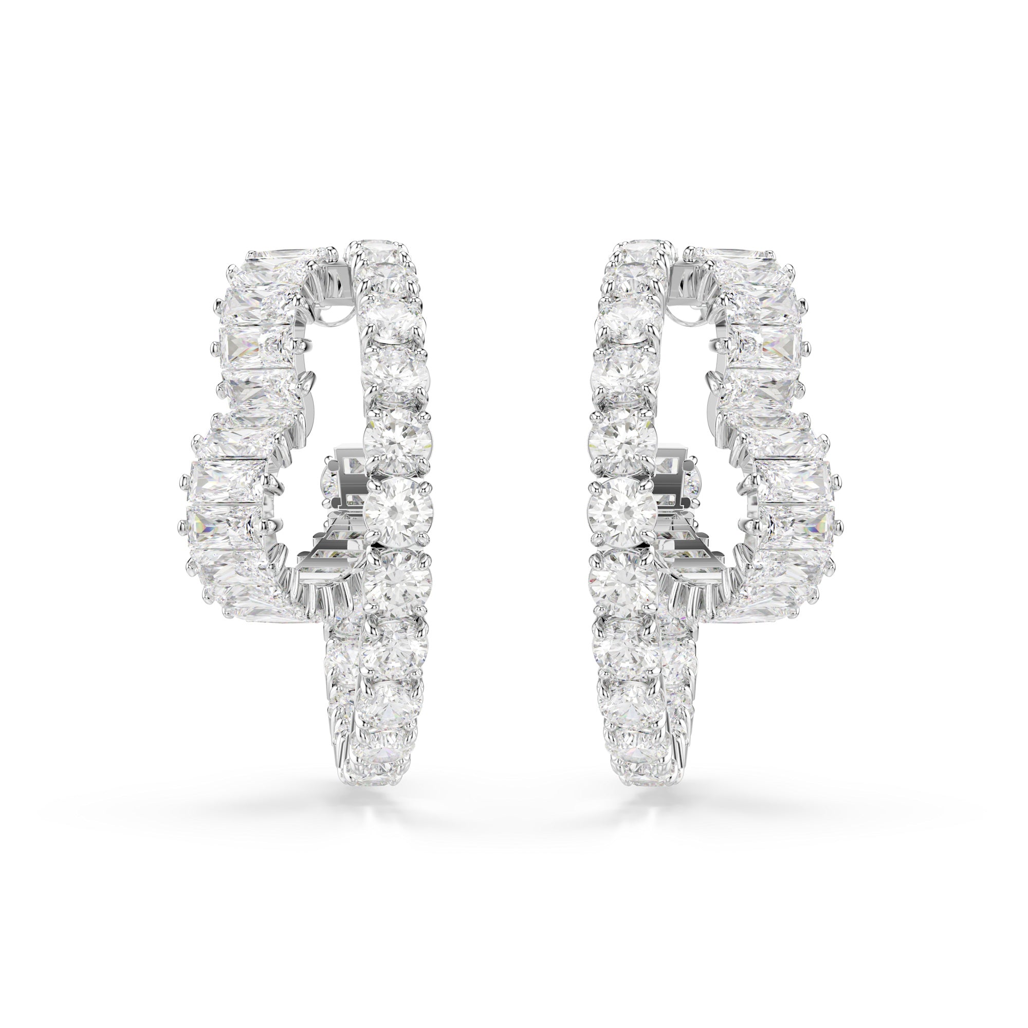 Swarovski Matrix Hoop Earrings - Rhodium Plated - White