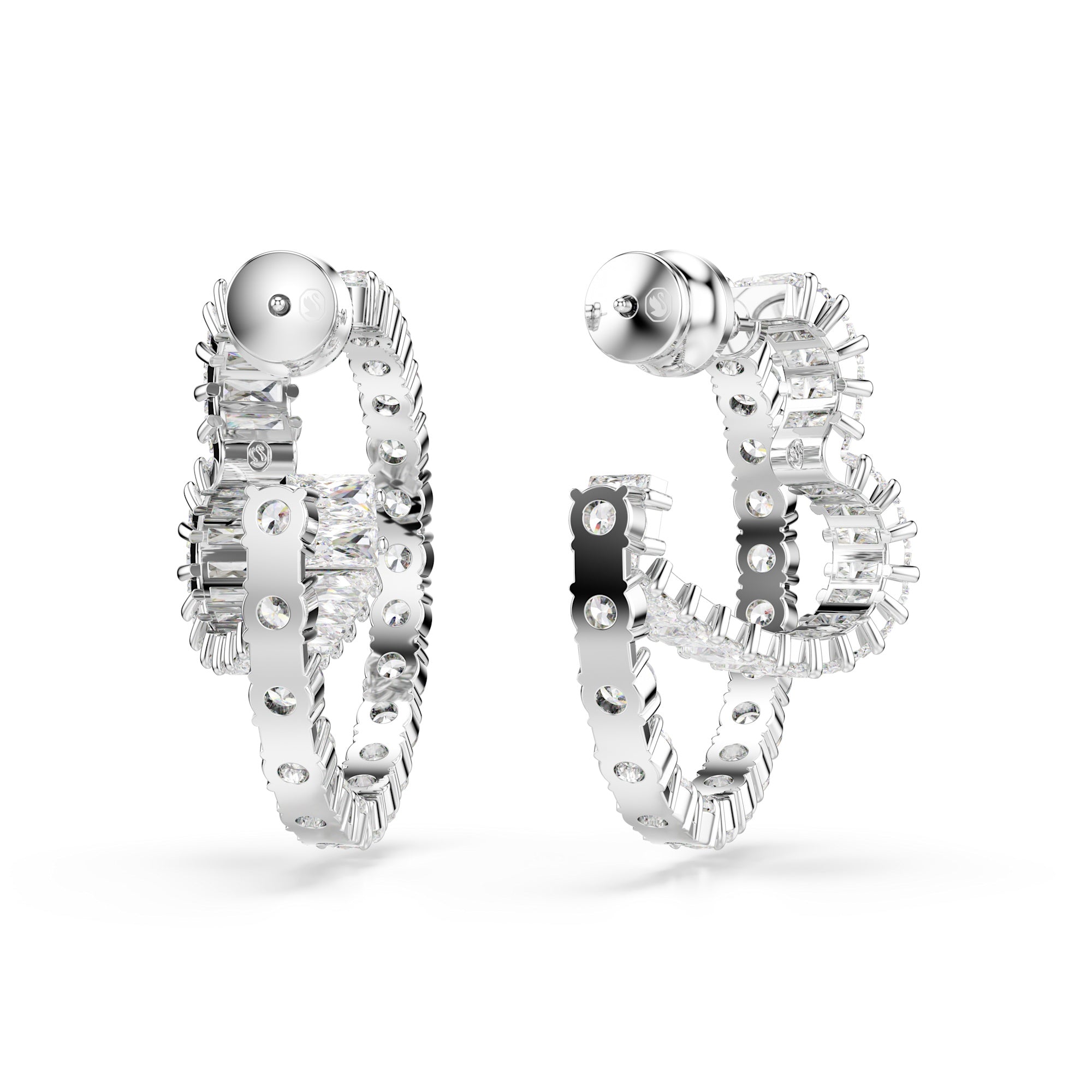 Swarovski Matrix Hoop Earrings - Rhodium Plated - White