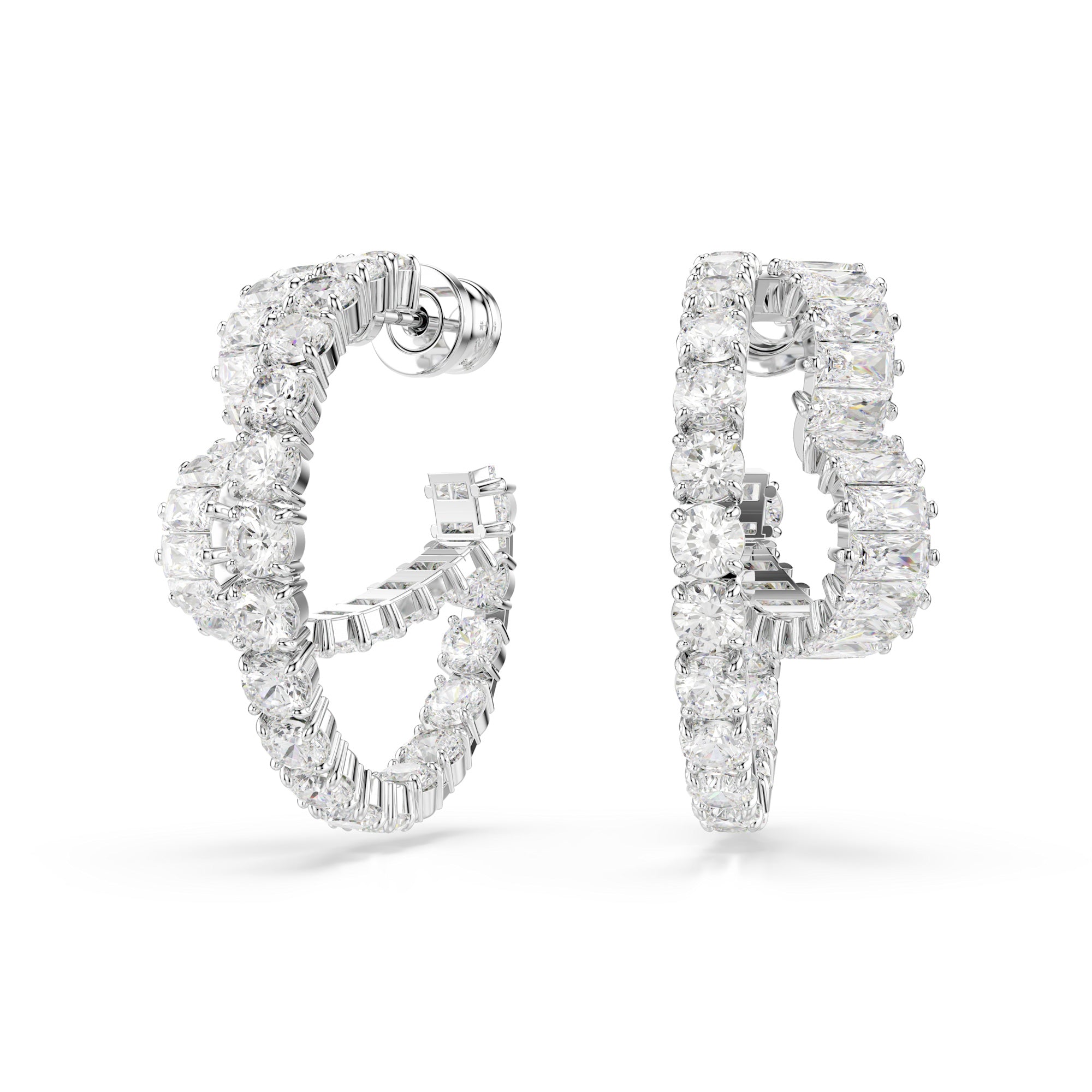 Swarovski Matrix Hoop Earrings - Rhodium Plated - White