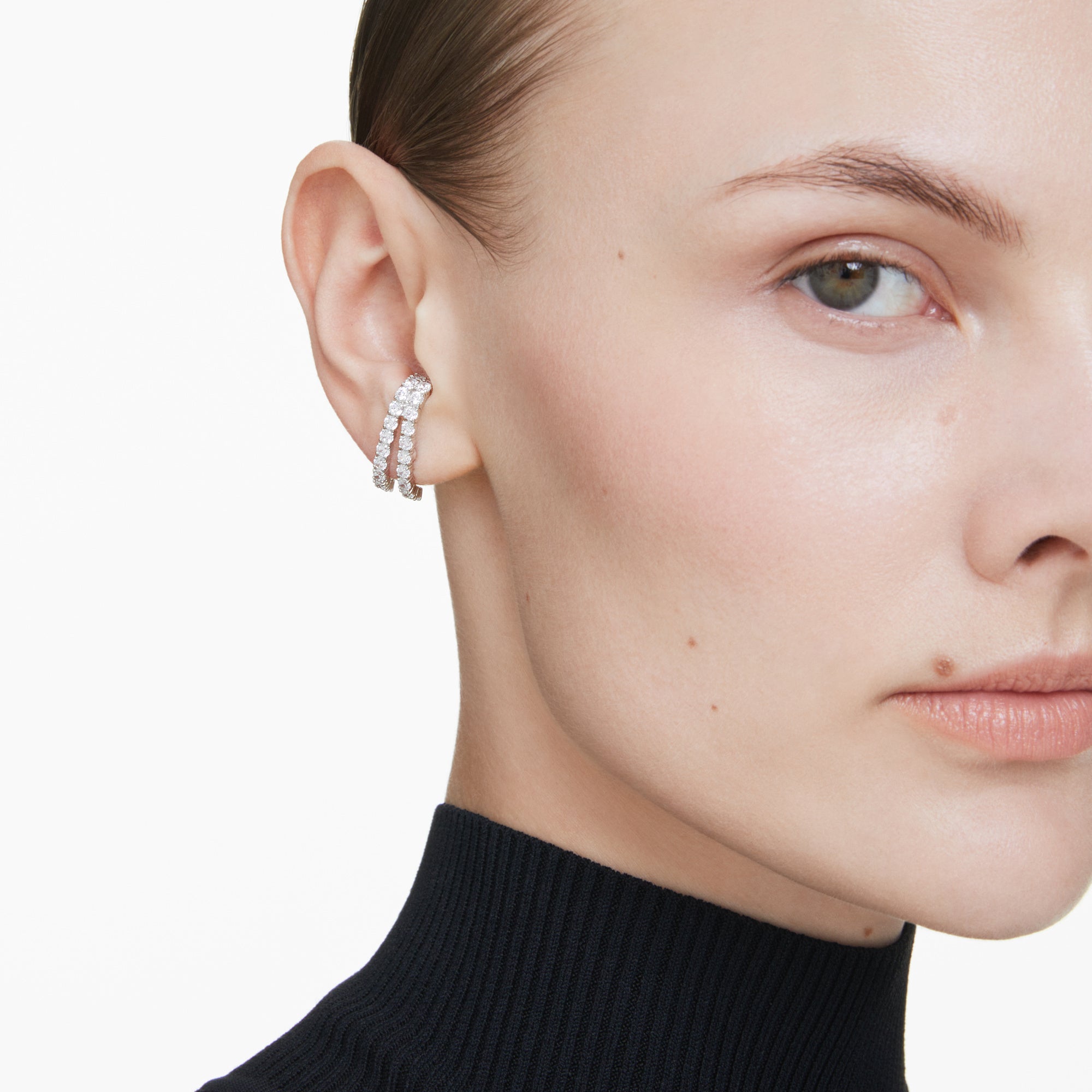Swarovski Matrix Ear Cuffs Earrings - Rhodium Plated - White