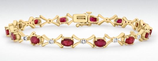 9ct Yellow Gold Diamond And Ruby Link Bracelet