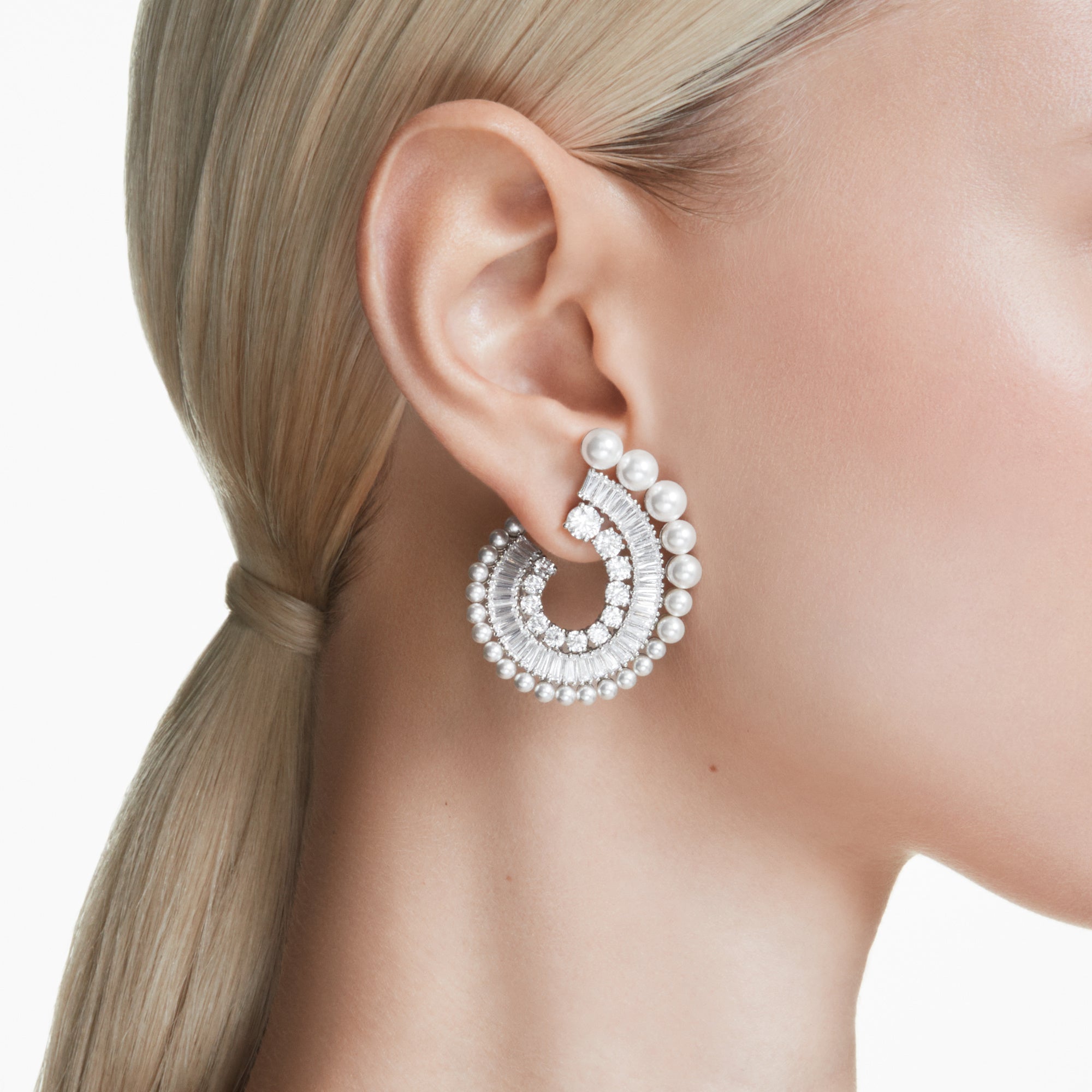 Swarovski Ariana Grande SS25 Capsule Pearl Stud Earrings - Rhodium Plated - White