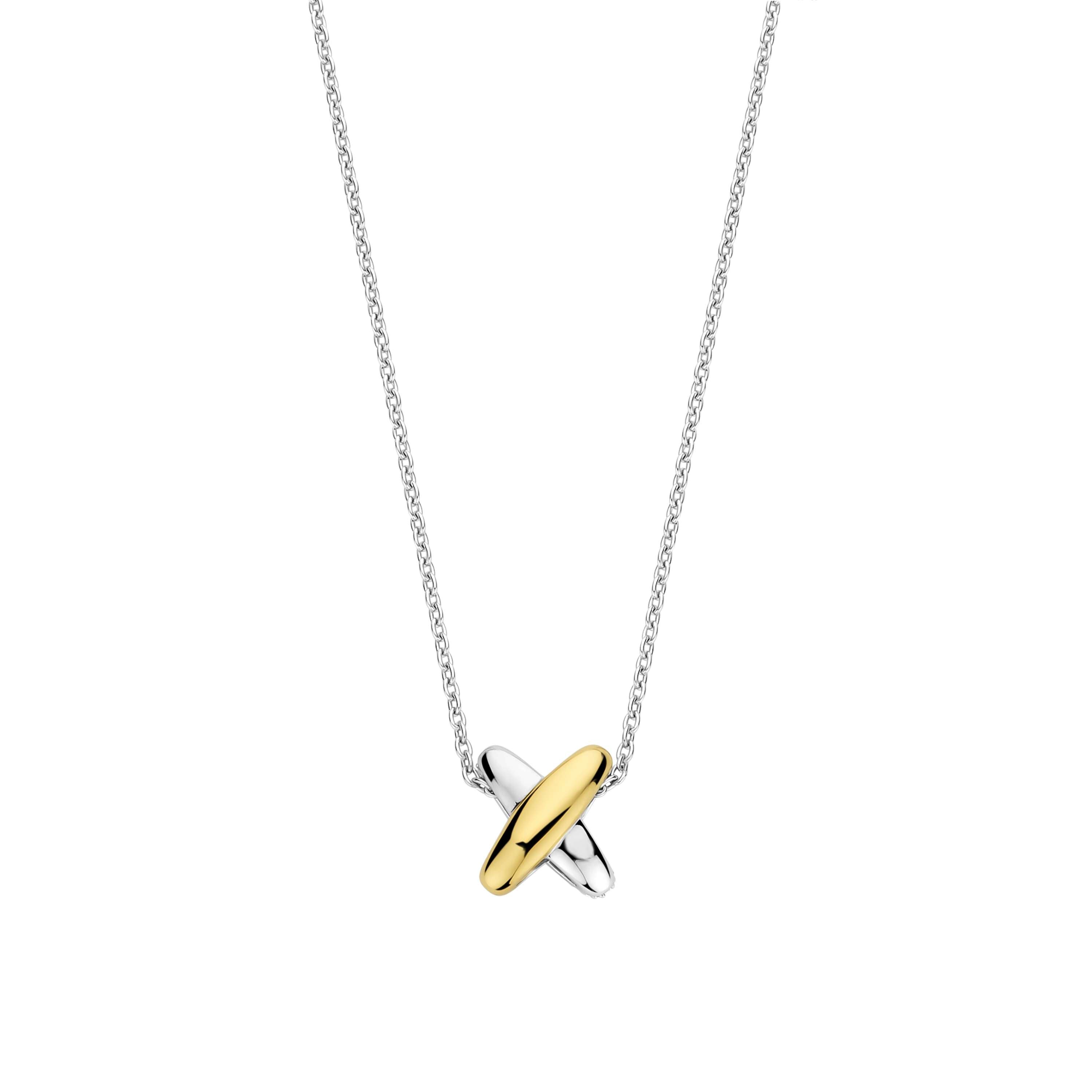 Ti Sento Sterling Silver & Yellow Gold Plated Cubic Zirconia Kiss Necklace 38-48cm
