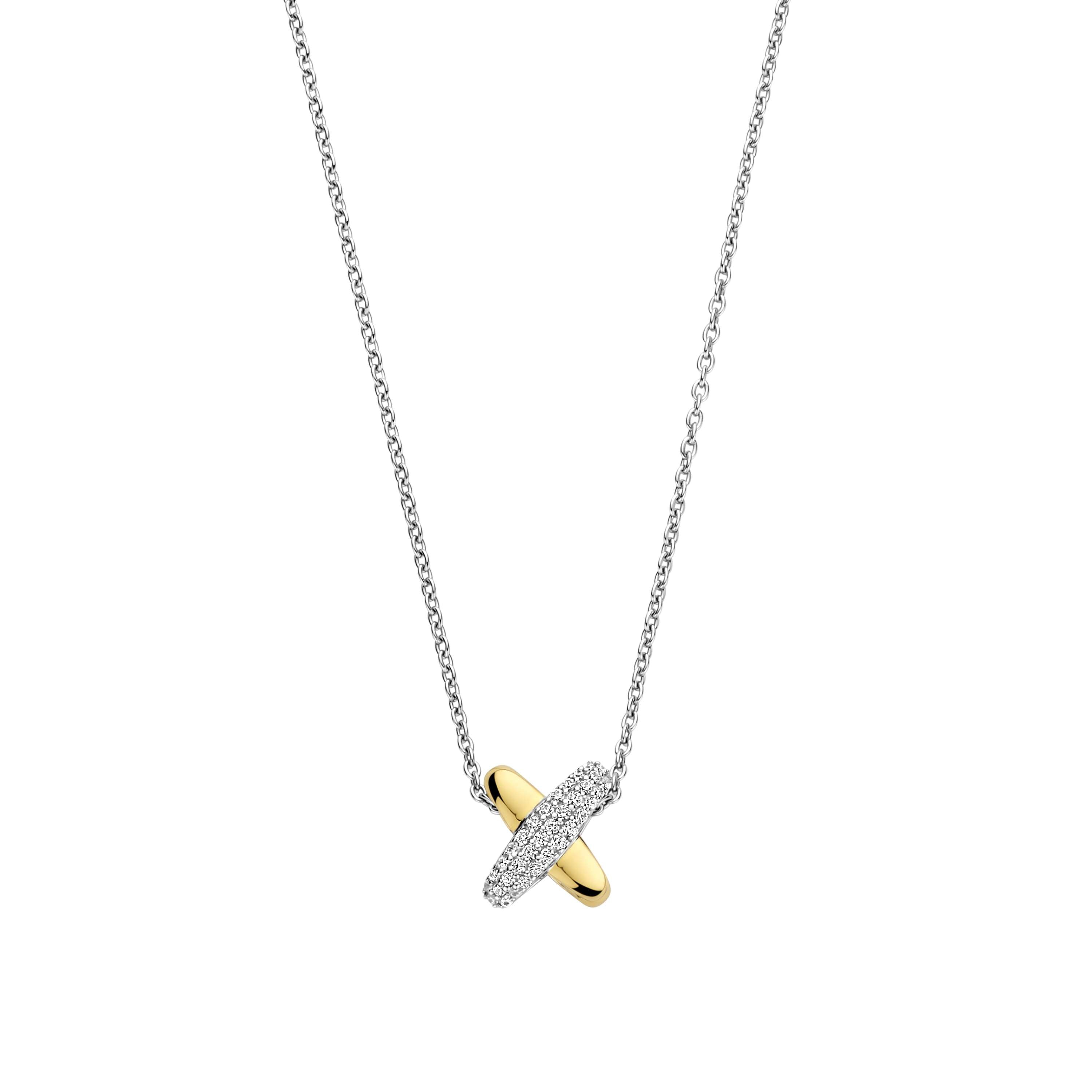 Ti Sento Sterling Silver & Yellow Gold Plated Cubic Zirconia Kiss Necklace 38-48cm