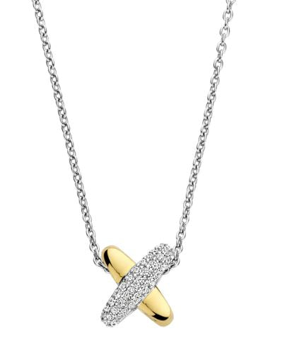 Ti Sento Kiss Necklace - Cubic Zirconia, Silver & Gold, 38-48cm