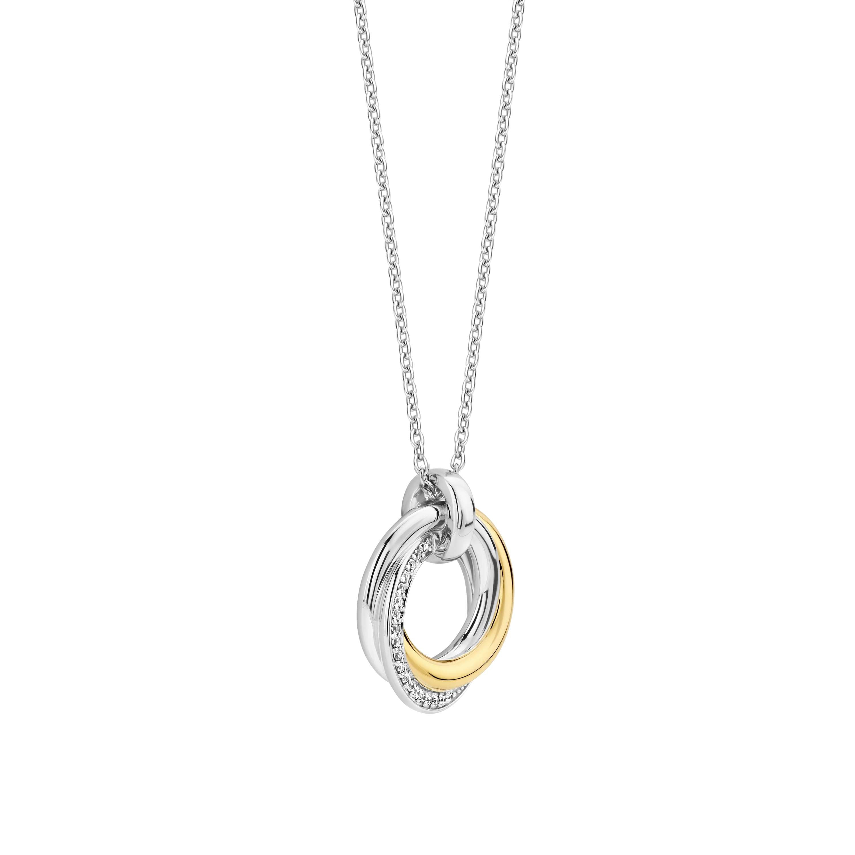 Ti Sento Sterling Silver & Gold Plated Interlocking Circles & Pave Cubic Zirconia Pendant