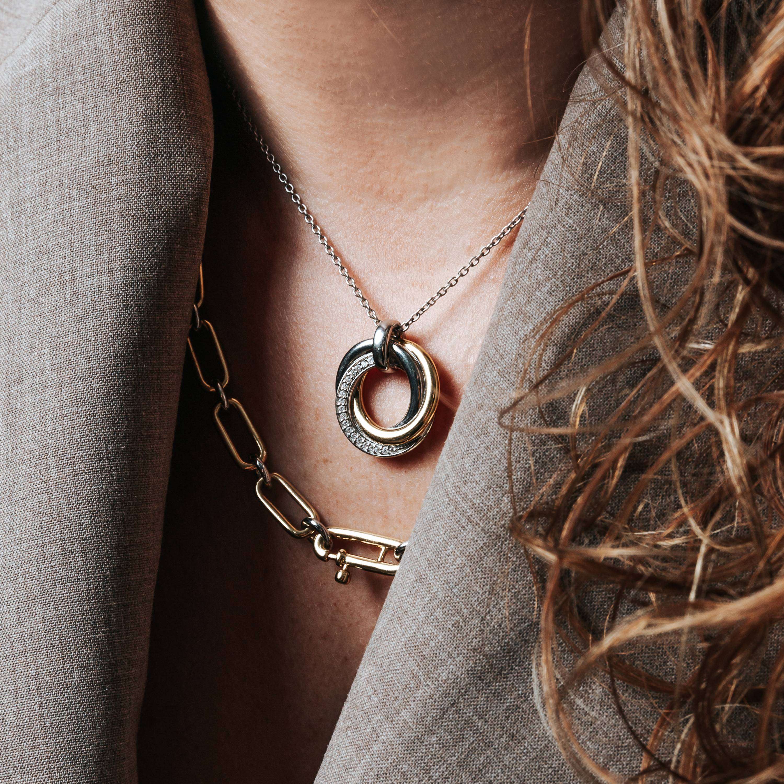 Ti Sento Sterling Silver & Gold Plated Interlocking Circles & Pave Cubic Zirconia Pendant