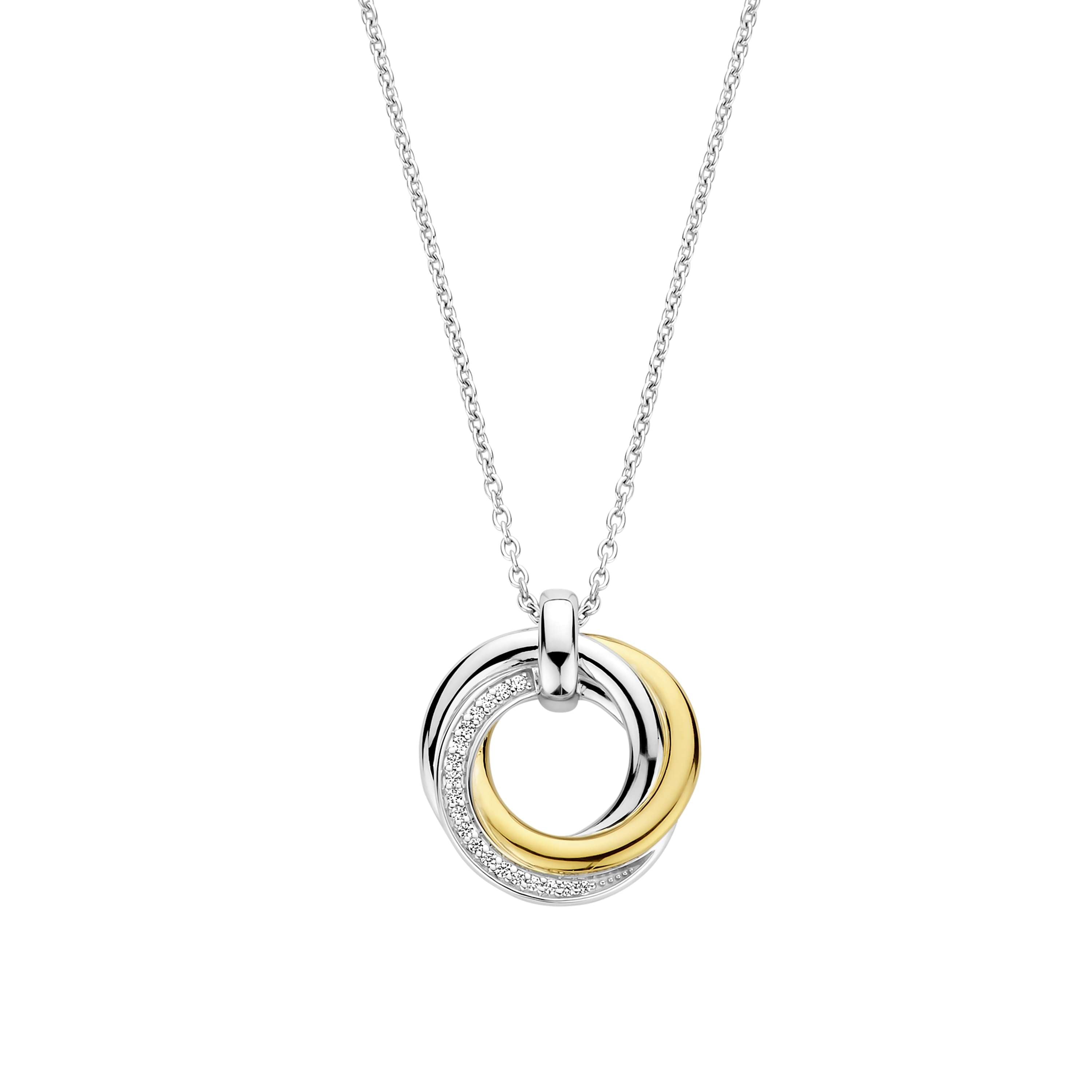 Ti Sento Sterling Silver & Gold Plated Interlocking Circles & Pave Cubic Zirconia Pendant