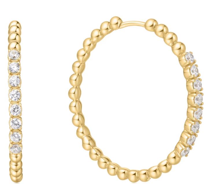 Ania Haie Silver and Yellow Gold Plated Large Cubic Zirconia Beaded Hoop Earrings 25mm