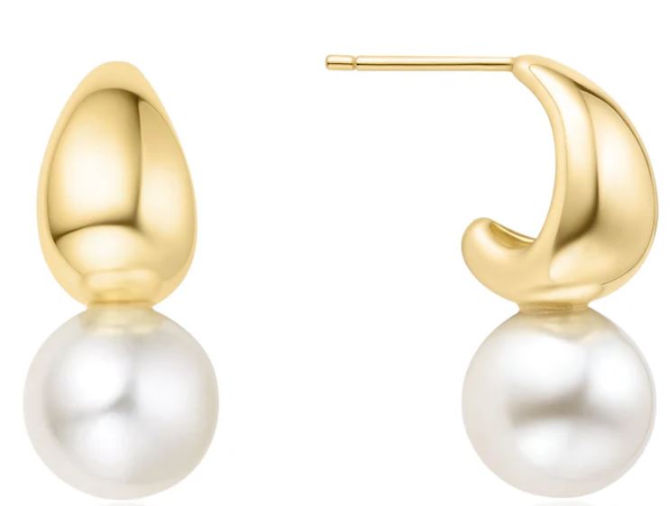 Ania Haie Silver and Yellow Gold Plated Shell Pearl Dome Hoop Earrings 23x20mm