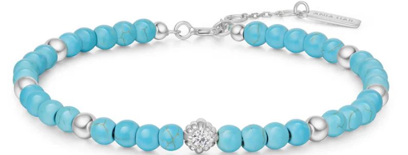 Ania Haie Silver Created Turquoise Bracelet With Cubic Zirconia 16.5-18.5cm