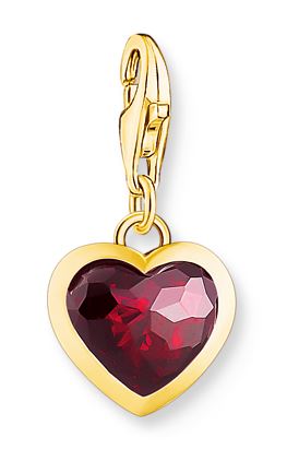 Thomas Sabo Sterling Silver Yellow Gold Plated Heart Charm with Red Cubic Zirconia