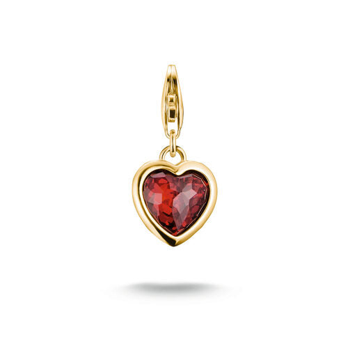 Thomas Sabo Sterling Silver Yellow Gold Plated Red CZ Heart Charm