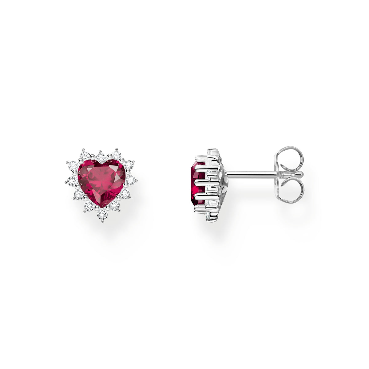 Thomas Sabo Sterling Silver Red Heart With CZ Stud Earrings