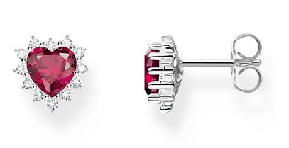 Thomas Sabo Sterling Silver Red Heart With Cubic Zirconia Stud Earrings