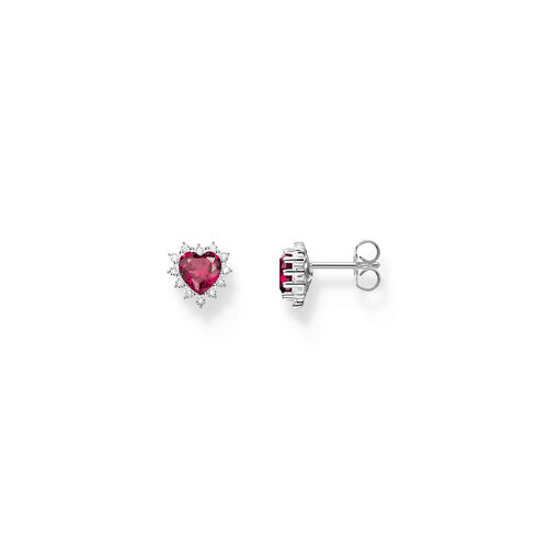 Thomas Sabo Sterling Silver Red Heart With CZ Stud Earrings