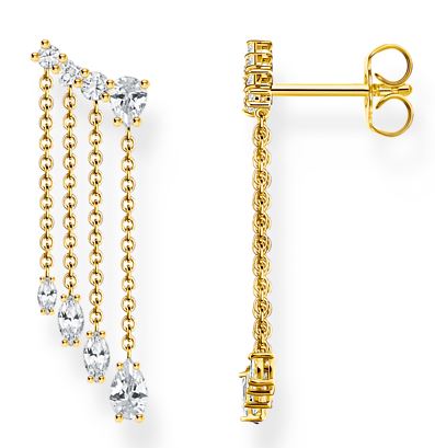 Thomas Sabo Sterling Silver Yellow Gold Plated Waterfall Drop Stud Earrings with Cubic Zirconia