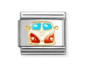 Nomination Composable Classic Red & White Van Charm - Stainless Steel & Yellow Gold with Enamel
