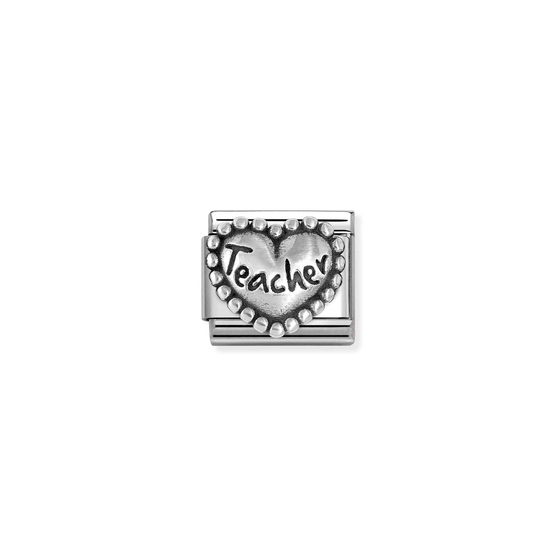 Nomination Composable Classic Teacher Dotted Heart Oxidised Charm - Stainless Steel & Sterling Silver