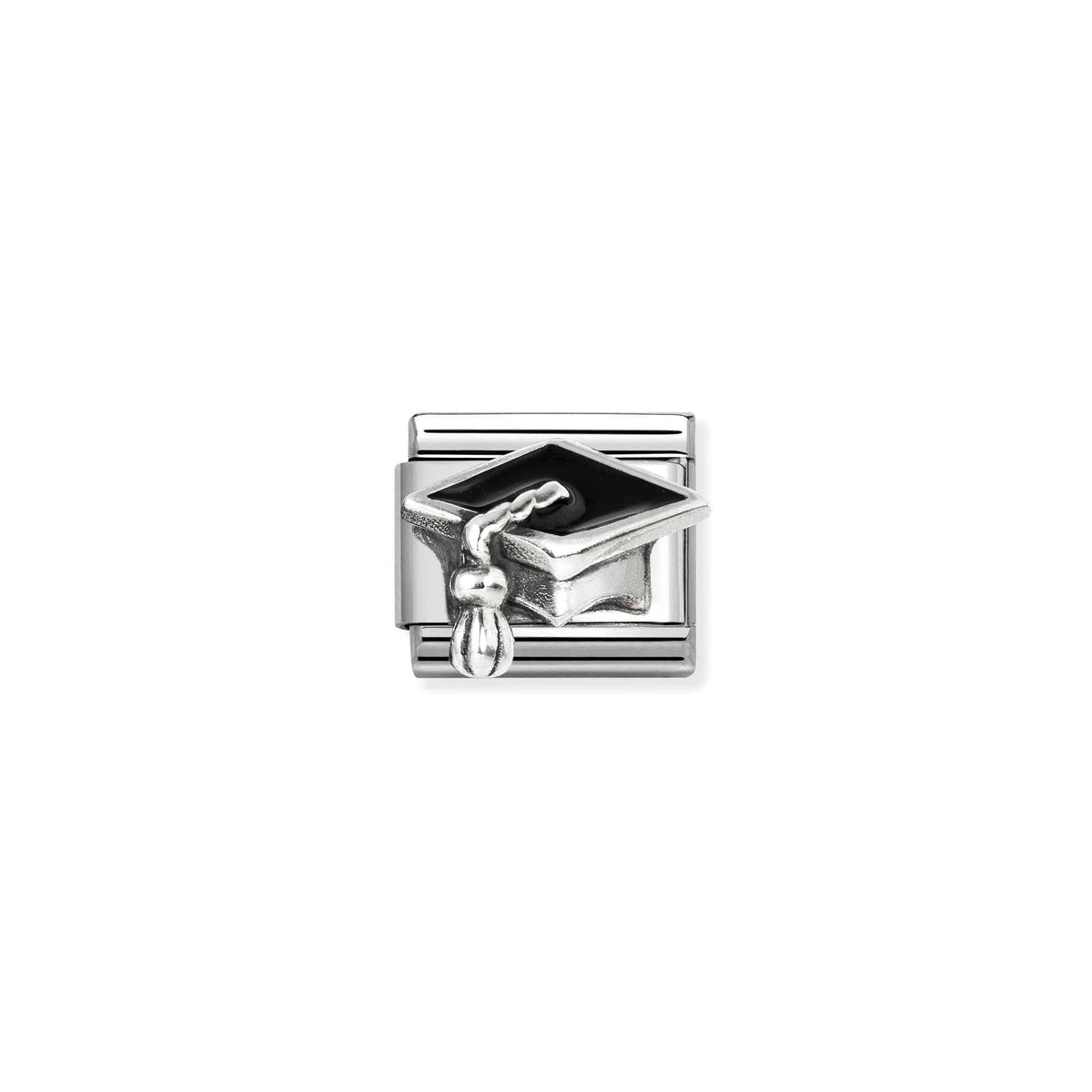 Nomination Composable Classic Black Graduation Hat Charm - Stainless Steel & Sterling Silver with Enamel