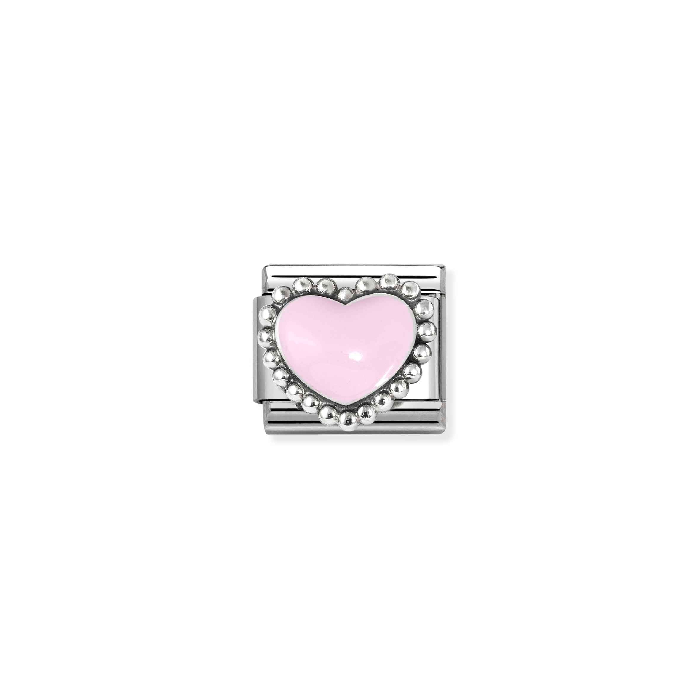 Nomination Composable Classic Pastel Pink Raised Heart Charm - Stainless Steel & Sterling Silver with Enamel
