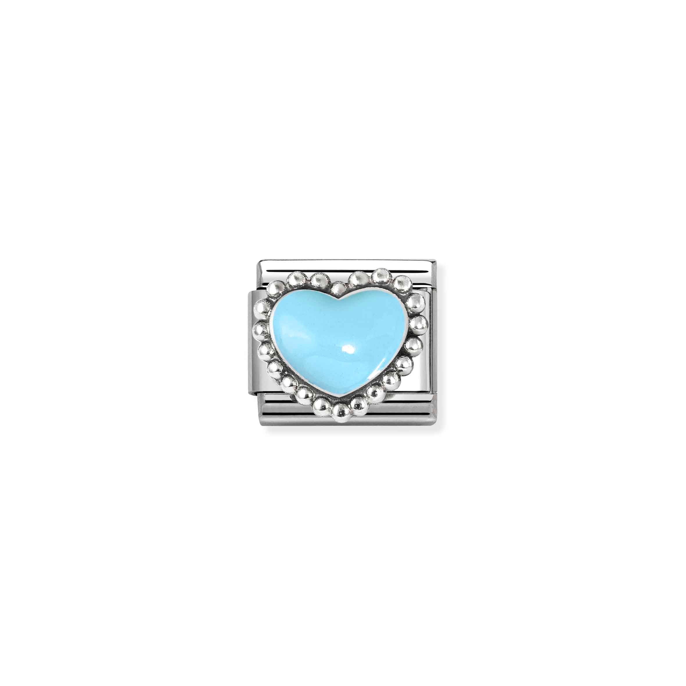 Nomination Composable Classic Blue Raised Heart Charm - Stainless Steel & Sterling Silver with Enamel