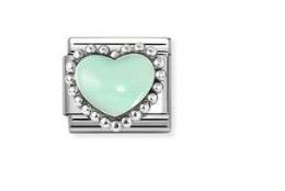Nomination Composable Classic Pastel Green Raised Heart with Dots Charm - Stainless Steel & Sterling Silver with Enamel