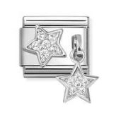 Nomination Composable Classic Cubic Zirconia Pave Double Star Charm - Stainless Steel & Sterling Silver