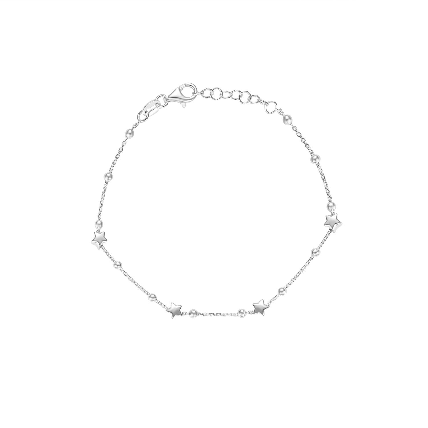 Sterling Silver Star Ball Bracelet 6.5-7.5'