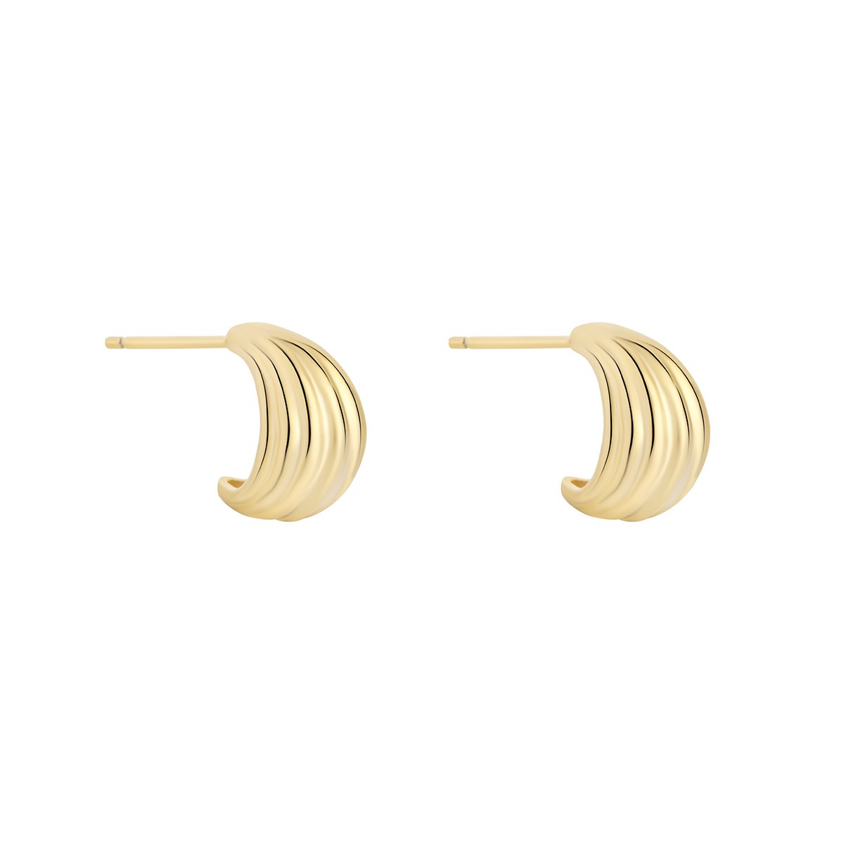 Sterling Silver Yellow Gold Plated Lined Domed Half Hoop Stud Earrings
