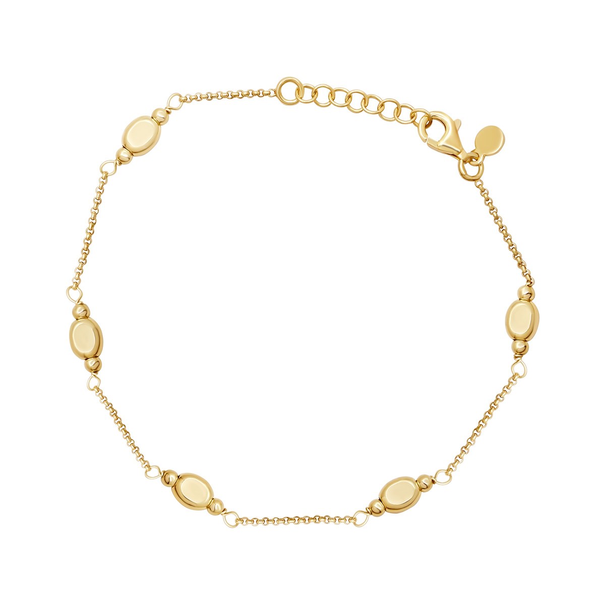 Sterling Silver Yellow Gold Plated 5 Nugget Chain Bracelet 7-7.5'