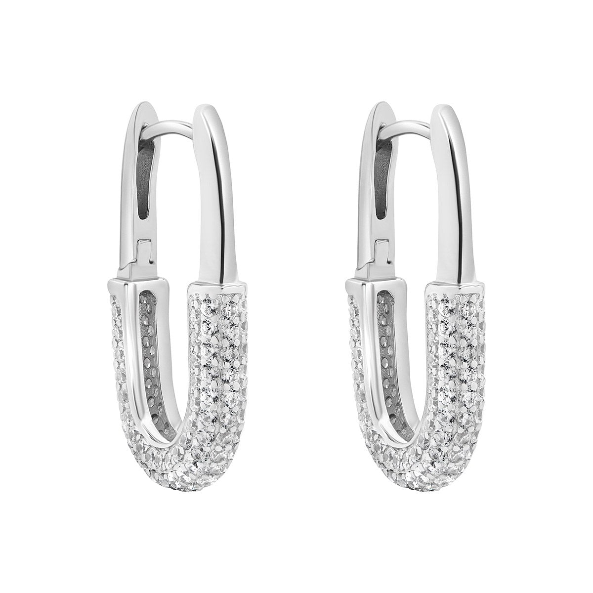 Sterling Silver Cubic Zirconia Paperclip Hoop Earrings