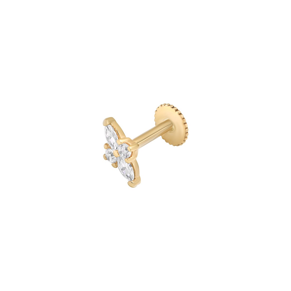 9ct Yellow Gold Single Round & Marquise CZ Stud Earring