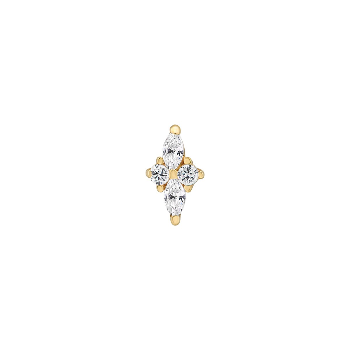 9ct Yellow Gold Single Round & Marquise CZ Stud Earring