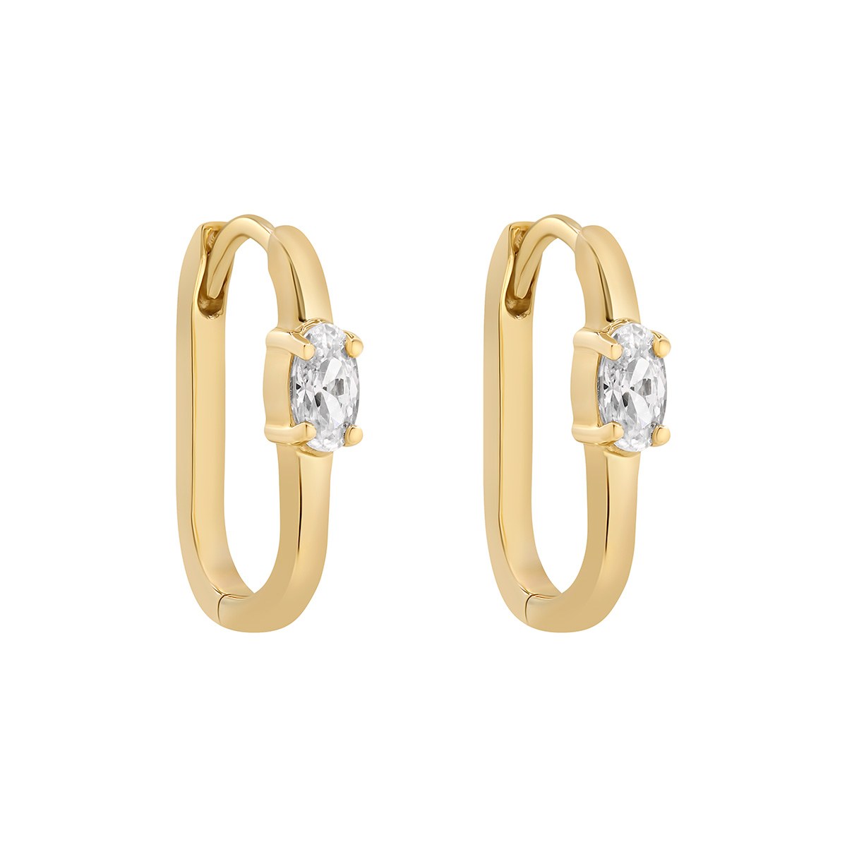 9ct Yellow Gold Oval CZ Rectangle Hoop Earrings