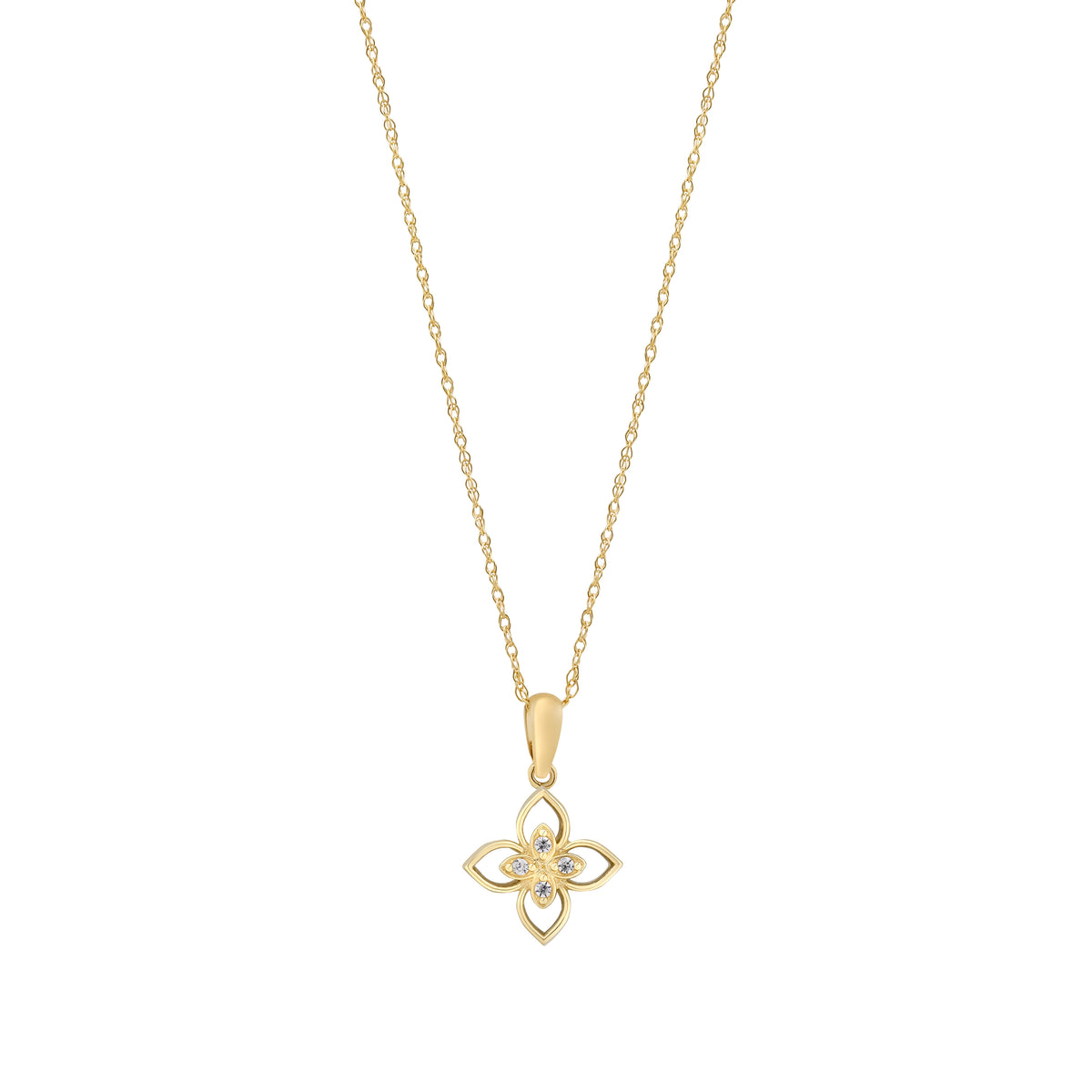 9ct Yellow Gold Cubic Zirconia & Mother of Pearl Flower Pendant - 18'