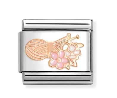 Nomination Ball of Wool with Flowers - Stainless Steel / Rose Gold with Enamel