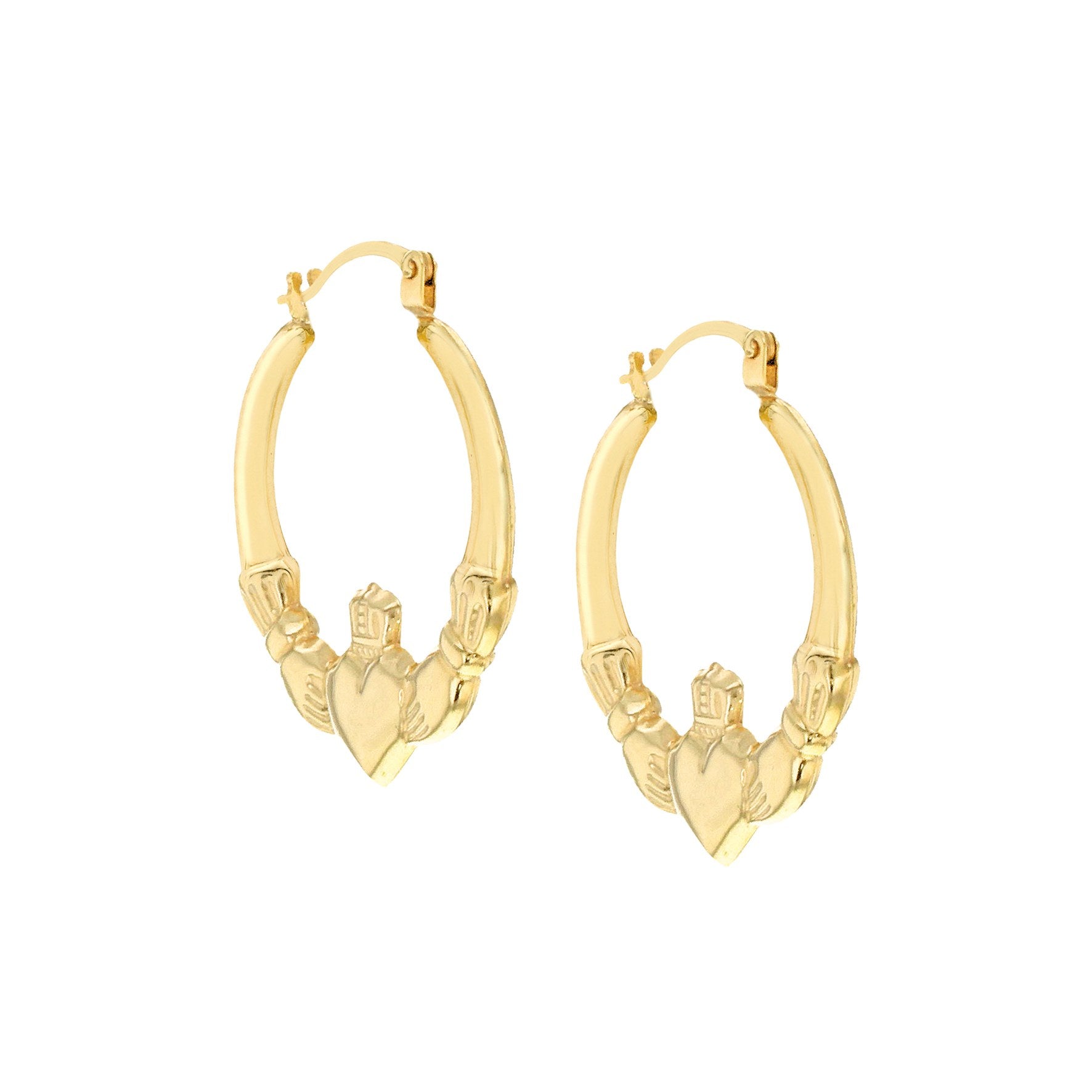 9ct Yellow Gold Claddagh Creole Hoop Earrings