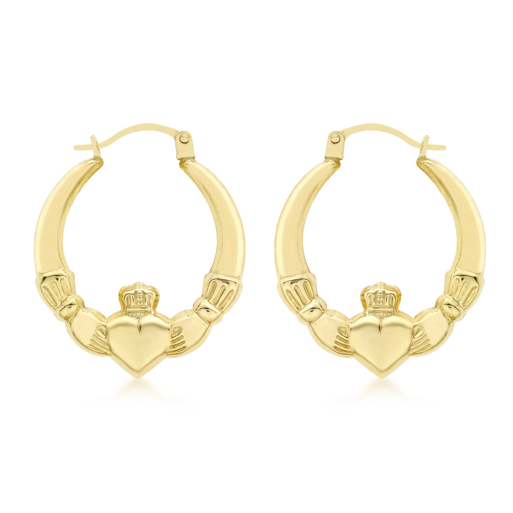 9ct Yellow Gold Claddagh Creole Hoop Earrings