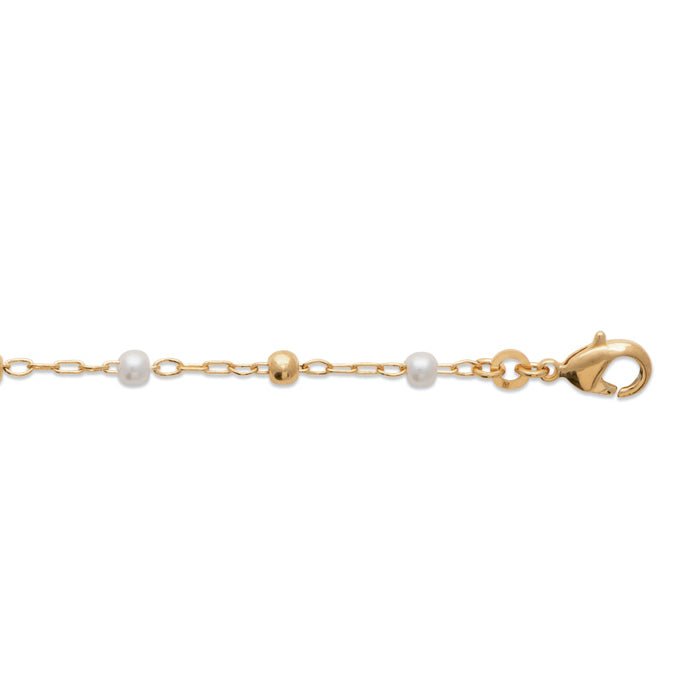 Burren - Envy Of The Room, Yellow Gold Plated Synthetic Pearl And Beads Chain Bracelet 18cm