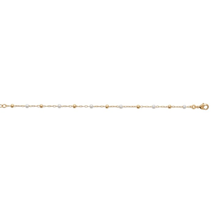 Burren - Envy Of The Room, Yellow Gold Plated Synthetic Pearl And Beads Chain Bracelet 18cm