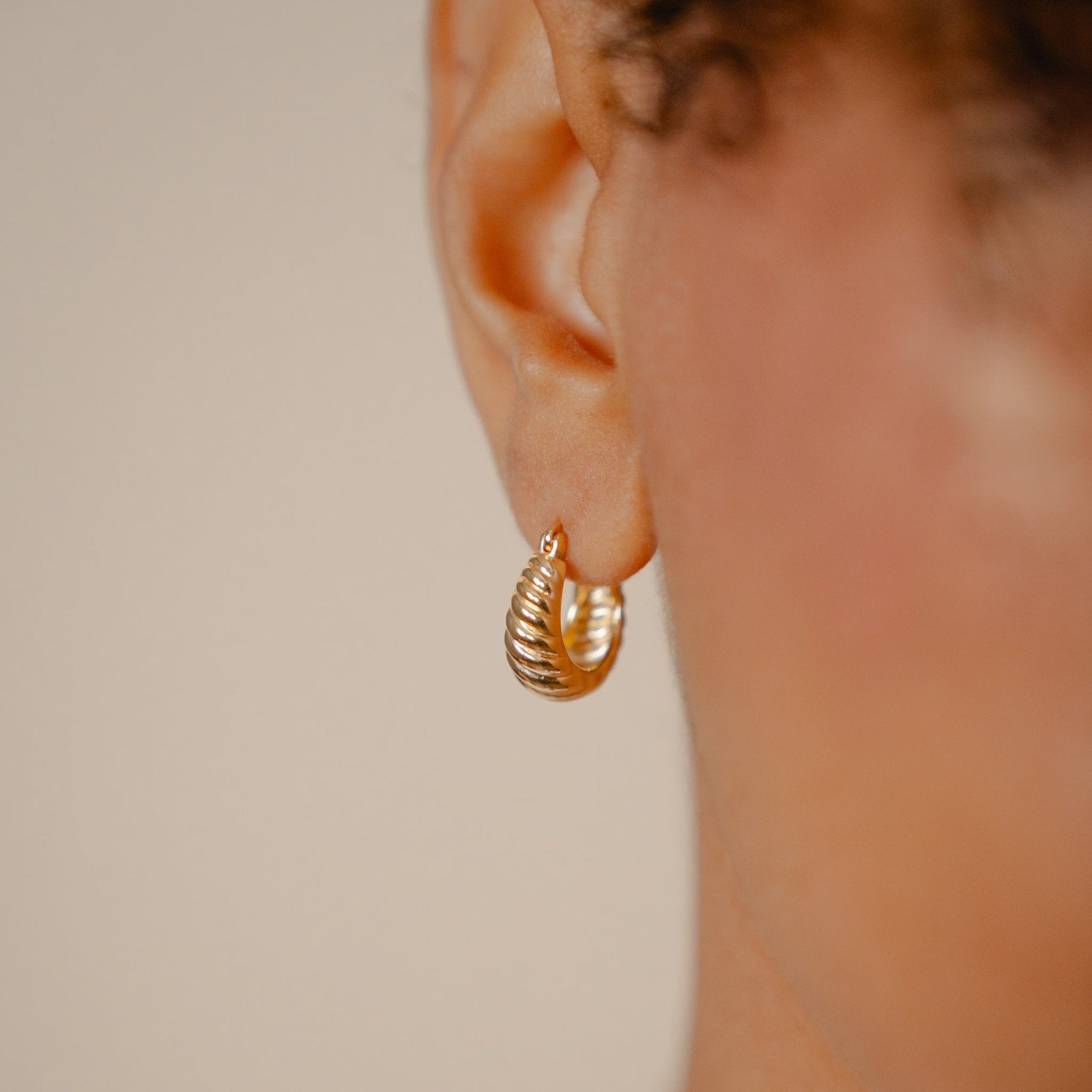 Burren - Cr�me Br�l�e, Yellow Gold Plated Croissant Hoops Earrings 12mm|