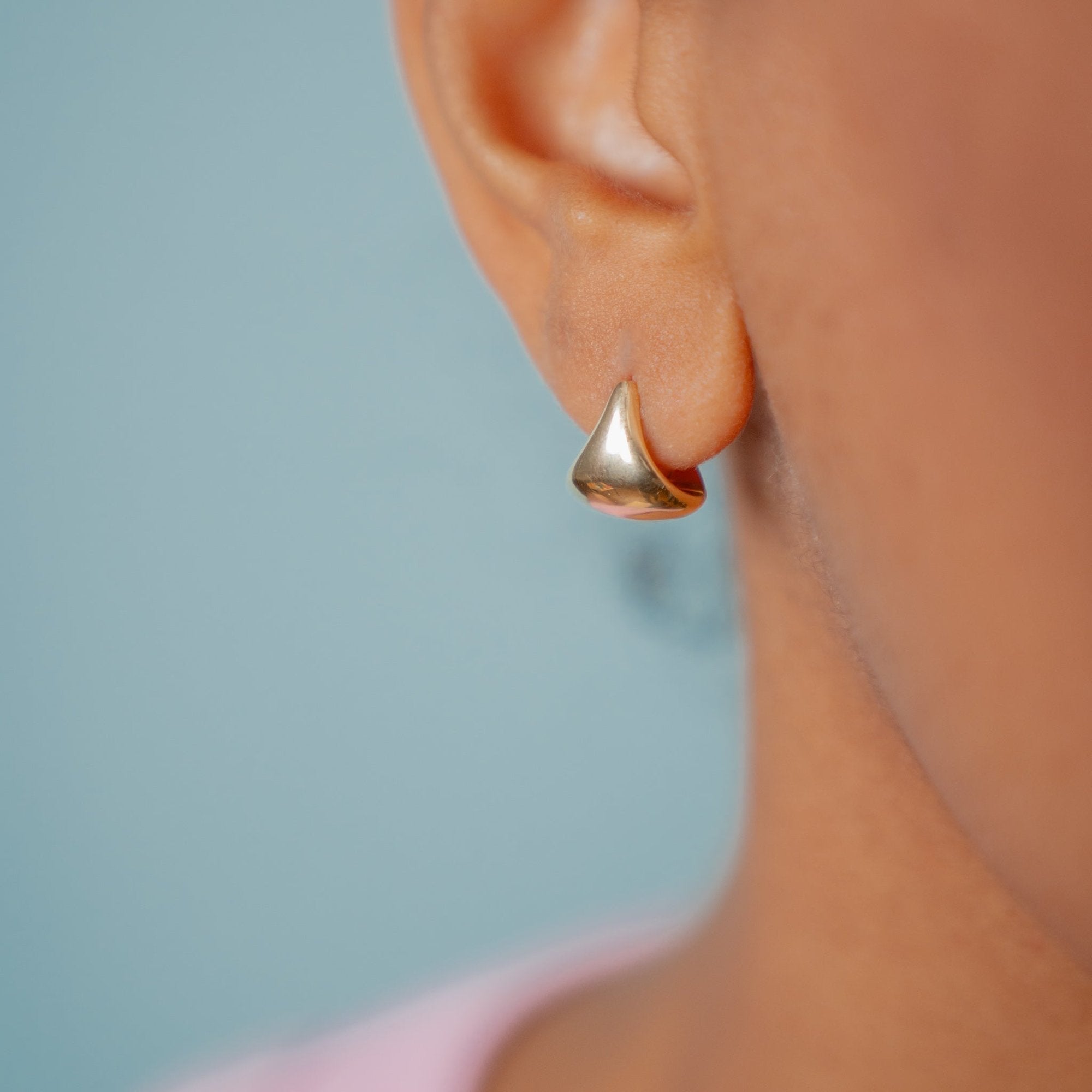 Burren - Destiny, Yellow Gold Plated Triangle Bulb Huggie Earrings 12mm|