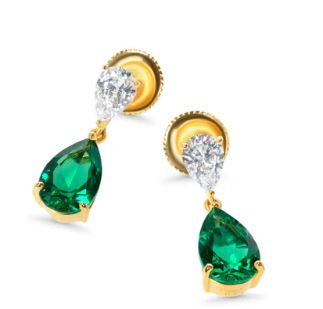 CARAT* London Yellow Gold Plated Sterling Silver Double Pear Drop Earrings with Green Cubic Zirconia