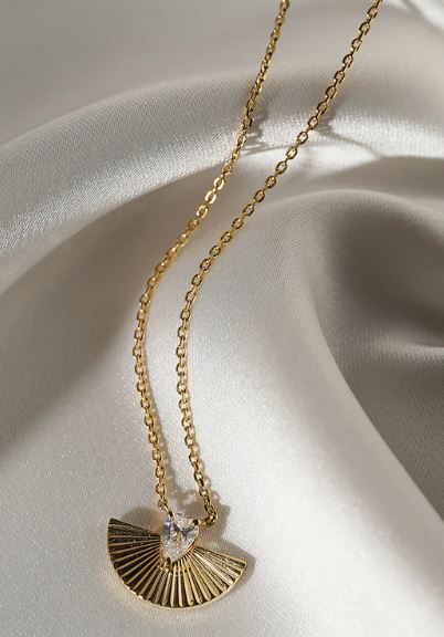 CARAT* London Yellow Gold Plated Sterling Silver Celene Fan Necklace with Cubic Zirconia
