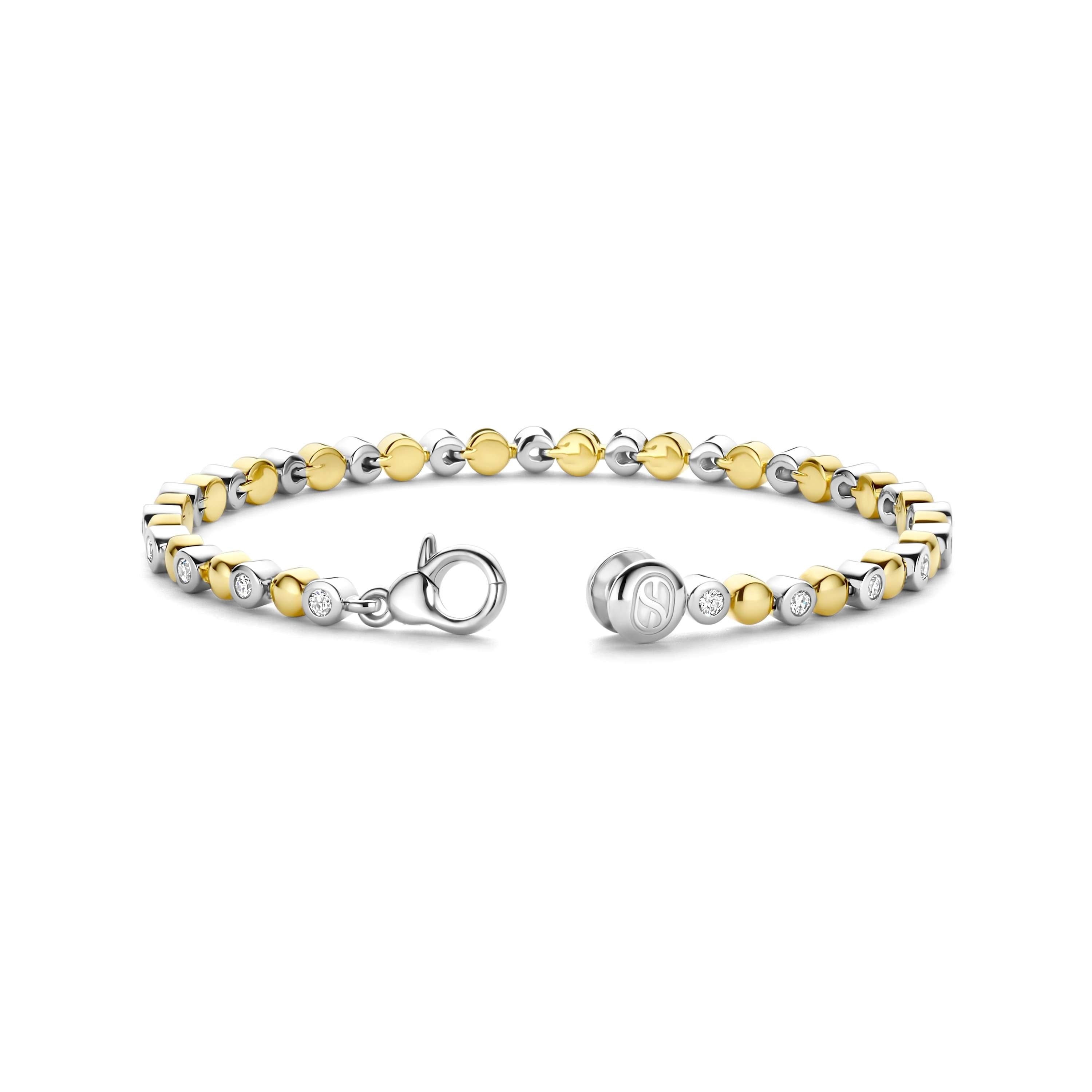 Ti Sento Sterling Silver & Yellow Gold Plated Cubic Zirconia Rubover Tennis Bracelet 19cm