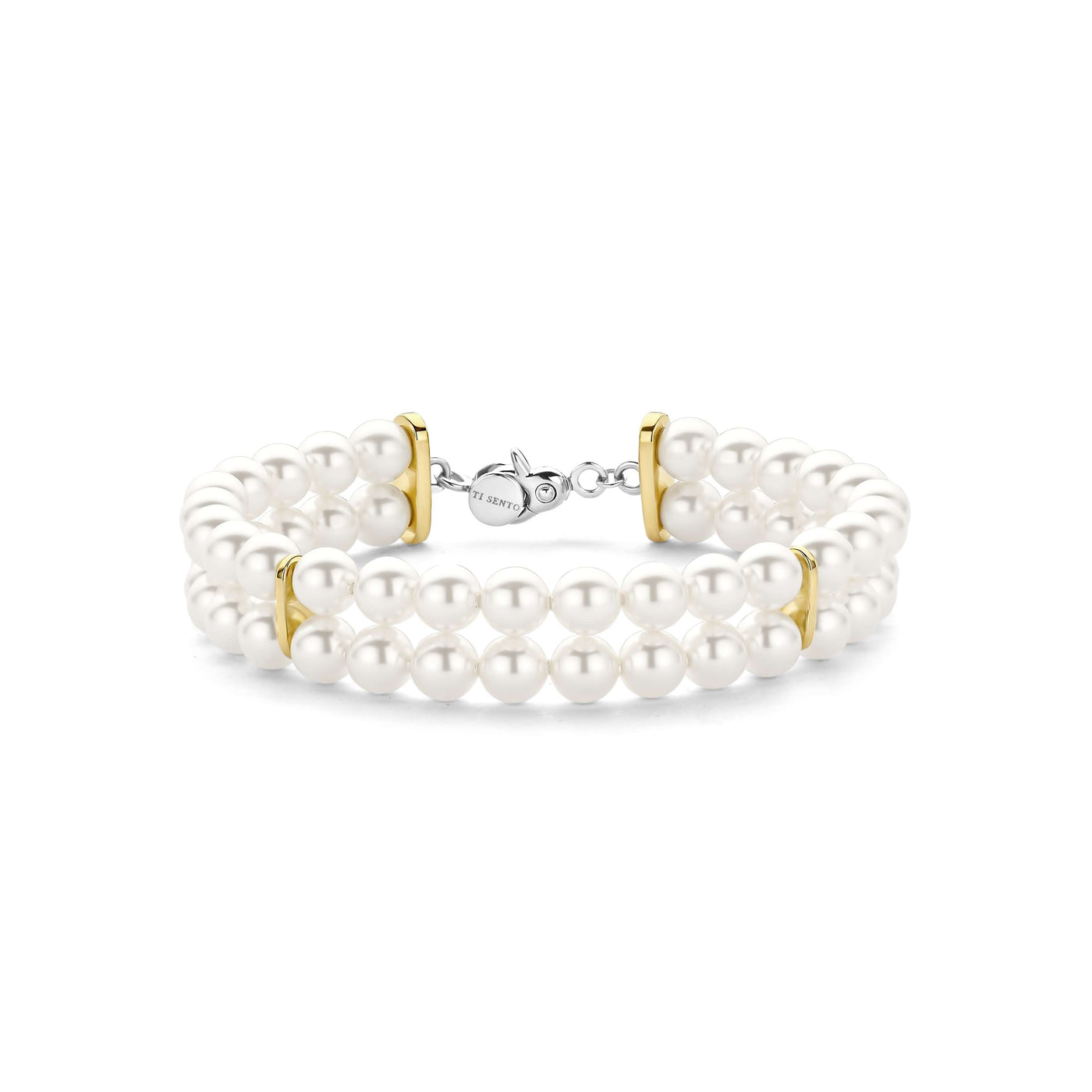 Ti Sento Double-Strand Shell Pearl Bracelet With Gold Plated Bar 19cm