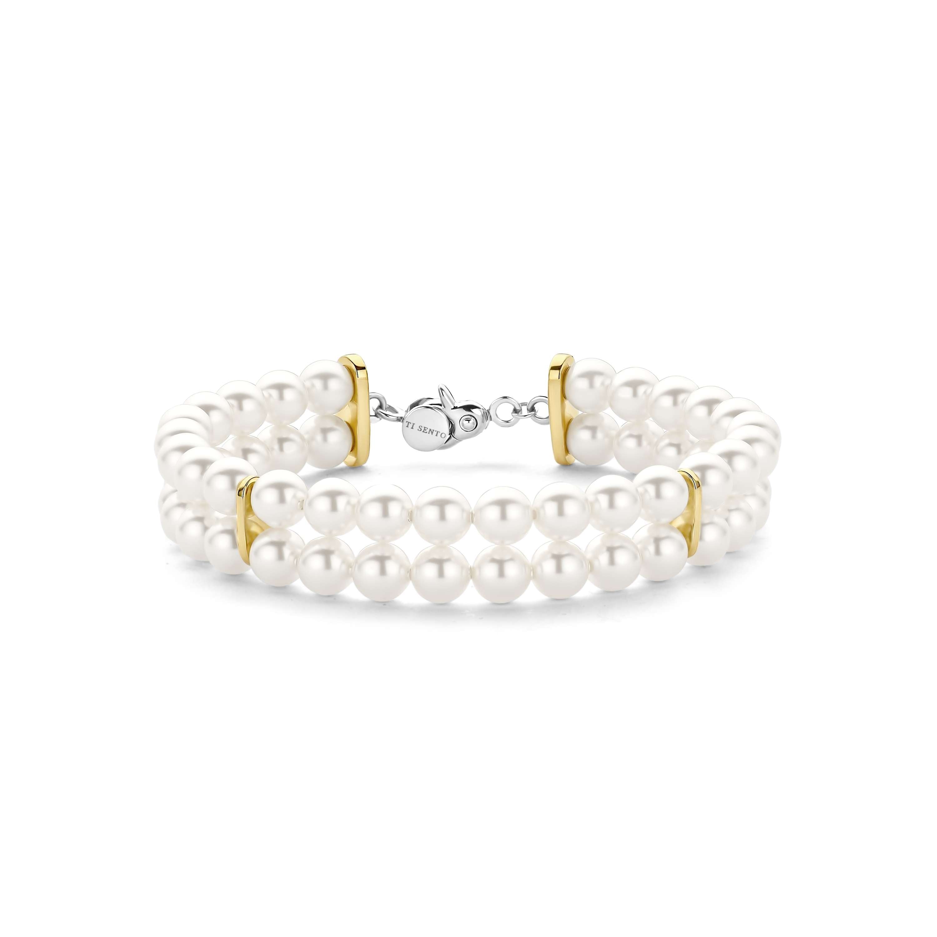 Ti Sento Double-Strand Shell Pearl Bracelet With Gold Plated Bar 19cm
