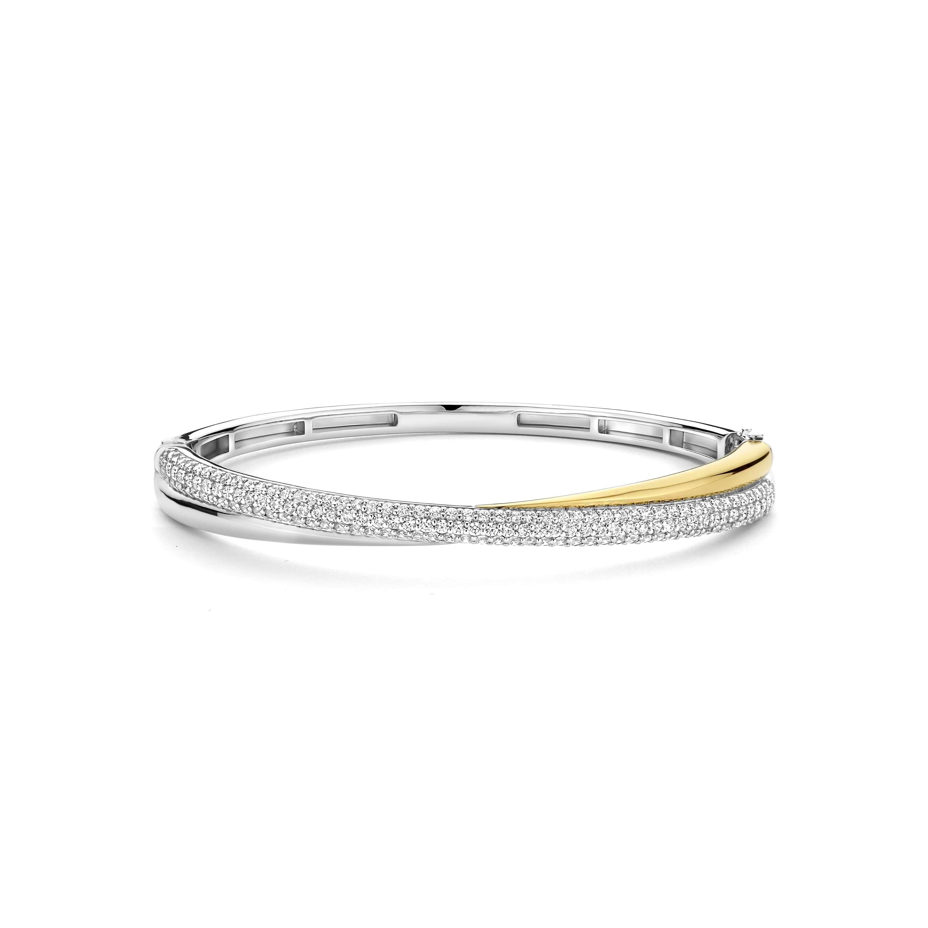 Ti Sento Sterling Silver & Gold Plated Cubic Zirconia Crossover Bangle